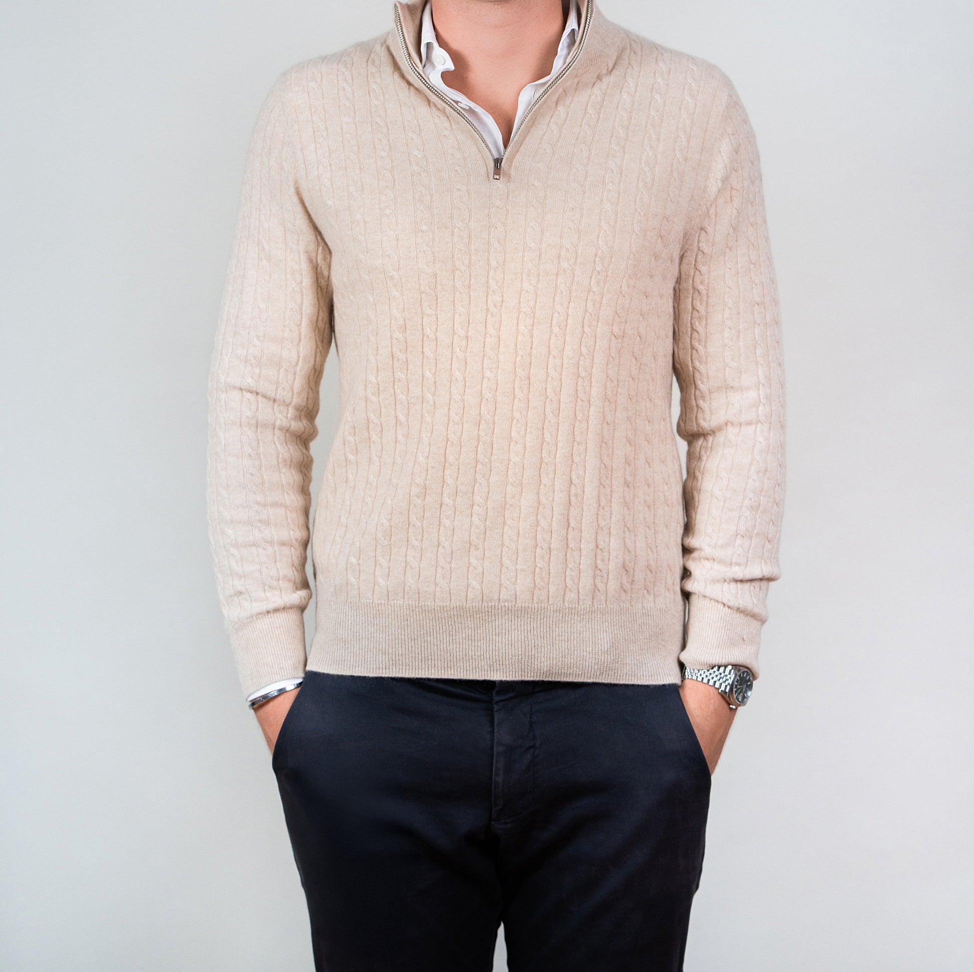 Cashmere Cable-knit Half Zip